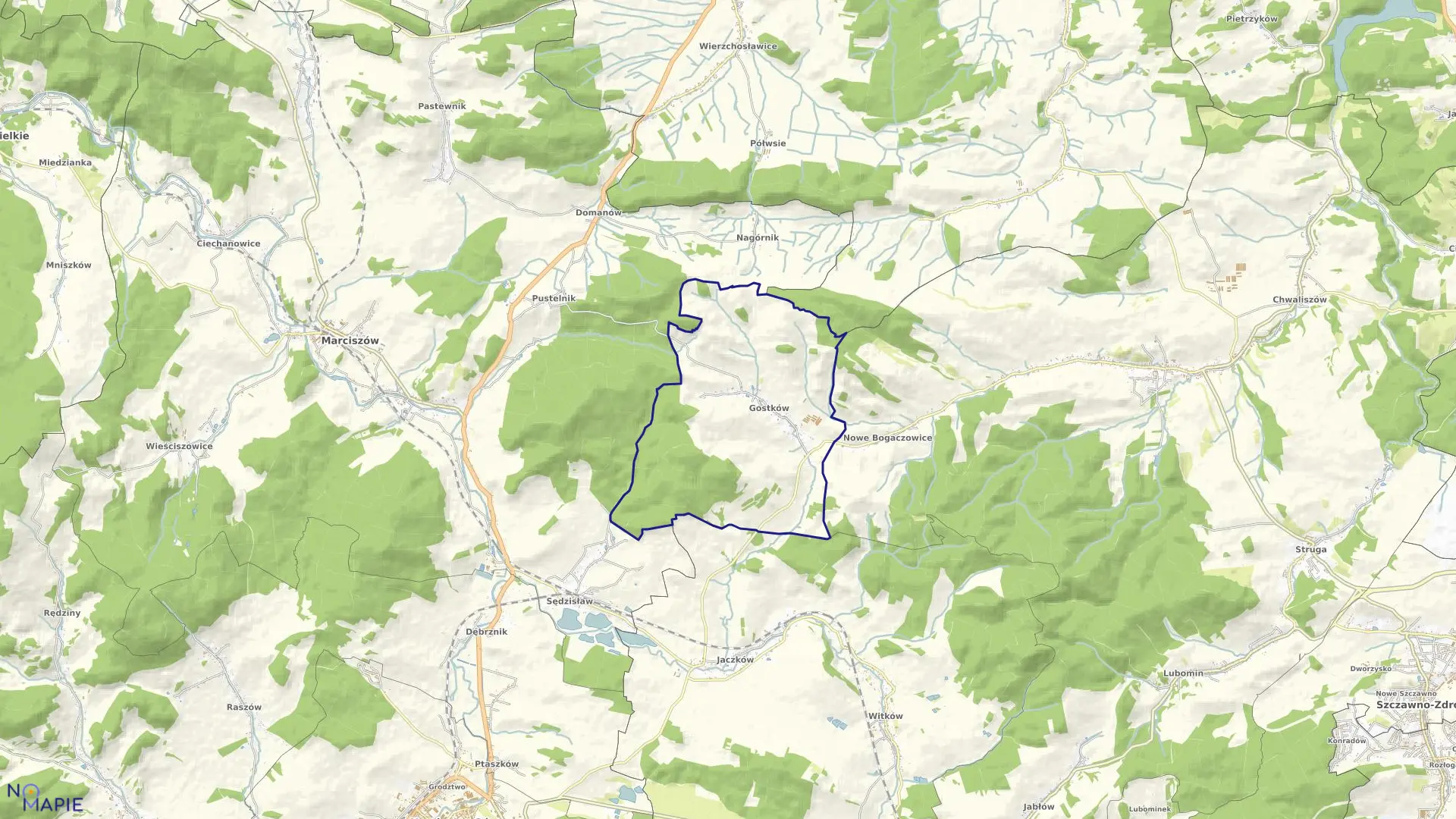 Mapa obrębu GOSTKÓW w gminie Stare Bogaczowice